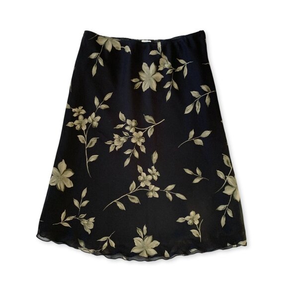 Vintage Floral Midi Skirt Black Beige Dark Academia Fall Autumn Twee Whimsigoth - Picture 1 of 10